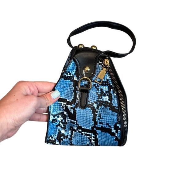 Snakeskin Print Triangle Handbag Top Strap Blue - Picture 3 of 4
